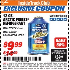 Harbor Freight ITC Coupon 12 OZ. ARTIC FREEZE REFRIGERANT Lot No. 97272/68289 Expired: 8/31/18 - $9.99