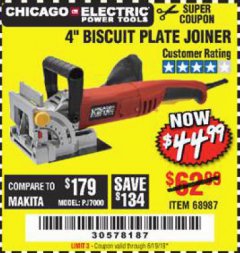 Harbor Freight Coupon 4" BISCUIT PLATE JOINER Lot No. 38437/68987 Expired: 6/19/19 - $44.99
