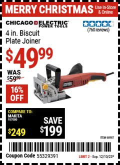 Harbor Freight Coupon 4" BISCUIT PLATE JOINER Lot No. 38437/68987 Expired: 12/10/23 - $49.99