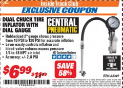 Harbor Freight ITC Coupon DUAL CHUCK TIRE INFLATOR WITH DIAL GAUGE Lot No. 68271/61387 Expired: 2/28/19 - $6.99