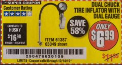 Harbor Freight Coupon DUAL CHUCK TIRE INFLATOR WITH DIAL GAUGE Lot No. 68271/61387 Expired: 12/14/19 - $6.99