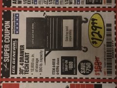 Harbor Freight Coupon 30", 4 DRAWER TECH CART Lot No. 64818/56391/56387/56386/56392/56394/56393/64096 Expired: 5/31/19 - $129.99