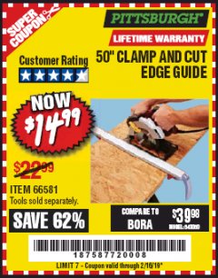 Harbor Freight Coupon 50" CLAMP AND CUT EDGE GUIDE Lot No. 66581 Expired: 1/16/19 - $14.99