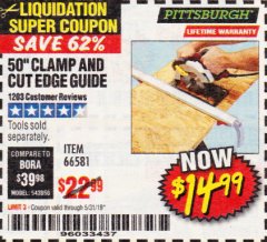 Harbor Freight Coupon 50" CLAMP AND CUT EDGE GUIDE Lot No. 66581 Expired: 5/31/19 - $14.99