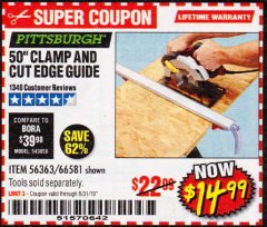 Harbor Freight Coupon 50" CLAMP AND CUT EDGE GUIDE Lot No. 66581 Expired: 8/31/19 - $14.99