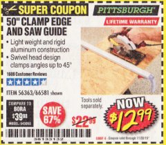 Harbor Freight Coupon 50" CLAMP AND CUT EDGE GUIDE Lot No. 66581 Expired: 11/30/19 - $12.99