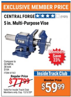 Harbor Freight ITC Coupon 5" MULTI-PURPOSE VISE Lot No. 67415/61163/64413 Expired: 12/3/20 - $59.99