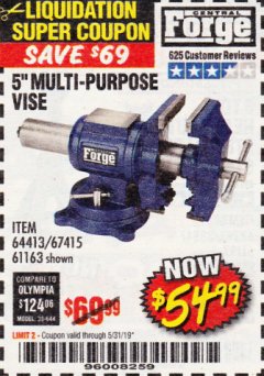 Harbor Freight Coupon 5" MULTI-PURPOSE VISE Lot No. 67415/61163/64413 Expired: 5/31/19 - $54.99