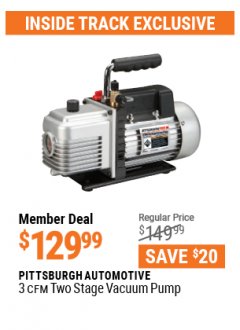 Harbor Freight ITC Coupon 3 CFM TWO STAGE VACUUM PUMP Lot No. 61176/60805 Expired: 4/29/21 - $129.99