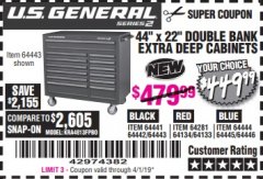 Harbor Freight Coupon 44" X 22" DOUBLE BANK EXTRA DEEP ROLLER CABINETS Lot No. 64444/64445/64446/64441/64442/64443/64281/64134/64133/64954/64955/64956 Expired: 4/1/19 - $449.99