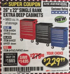 Harbor Freight Coupon 26" X 22" SINGLE BANK EXTRA DEEP CABINETS Lot No. 64434/64433/64432/64431/64163/64162/56234/56233/56235/56104/56105/56106 Expired: 9/30/18 - $229.99