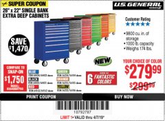 Harbor Freight Coupon 26" X 22" SINGLE BANK EXTRA DEEP CABINETS Lot No. 64434/64433/64432/64431/64163/64162/56234/56233/56235/56104/56105/56106 Expired: 4/7/19 - $279.99