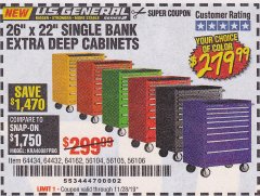 Harbor Freight Coupon 26" X 22" SINGLE BANK EXTRA DEEP CABINETS Lot No. 64434/64433/64432/64431/64163/64162/56234/56233/56235/56104/56105/56106 Expired: 11/28/19 - $279.99
