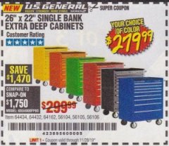 Harbor Freight Coupon 26" X 22" SINGLE BANK EXTRA DEEP CABINETS Lot No. 64434/64433/64432/64431/64163/64162/56234/56233/56235/56104/56105/56106 Expired: 11/28/19 - $279.99