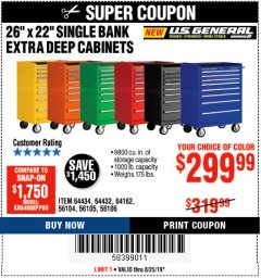 Harbor Freight Coupon 26" X 22" SINGLE BANK EXTRA DEEP CABINETS Lot No. 64434/64433/64432/64431/64163/64162/56234/56233/56235/56104/56105/56106 Expired: 8/25/19 - $299.99