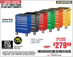 Harbor Freight Coupon 26" X 22" SINGLE BANK EXTRA DEEP CABINETS Lot No. 64434/64433/64432/64431/64163/64162/56234/56233/56235/56104/56105/56106 Expired: 1/20/20 - $279.99