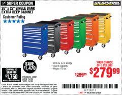 Harbor Freight Coupon 26" X 22" SINGLE BANK EXTRA DEEP CABINETS Lot No. 64434/64433/64432/64431/64163/64162/56234/56233/56235/56104/56105/56106 Expired: 2/9/20 - $279.99