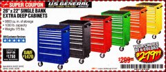 Harbor Freight Coupon 26" X 22" SINGLE BANK EXTRA DEEP CABINETS Lot No. 64434/64433/64432/64431/64163/64162/56234/56233/56235/56104/56105/56106 Expired: 3/31/20 - $279.99