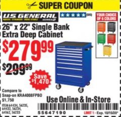 Harbor Freight Coupon 26" X 22" SINGLE BANK EXTRA DEEP CABINETS Lot No. 64434/64433/64432/64431/64163/64162/56234/56233/56235/56104/56105/56106 Expired: 10/15/20 - $279.99