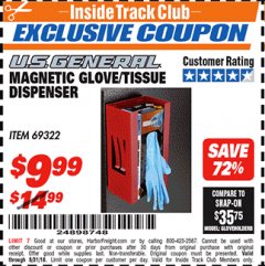 Harbor Freight ITC Coupon U.S. GENERAL MAGNETIC GLOVE/TISSUE DISPENSER Lot No. 69322/98195 Expired: 8/31/18 - $9.99