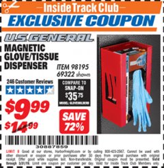 Harbor Freight ITC Coupon U.S. GENERAL MAGNETIC GLOVE/TISSUE DISPENSER Lot No. 69322/98195 Expired: 3/31/19 - $9.99
