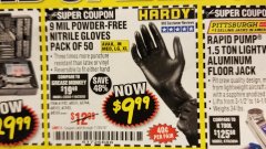 Harbor Freight Coupon 9 MIL POWDER-FREE NITRILE INDUSTRIAL GLOVE PACK OF 50 Lot No. 68510/61742/68511/61744/68512/61743 Expired: 11/30/18 - $9.99