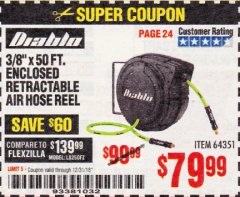 Harbor Freight Coupon 3/8" X 50 FT. ENCLOSED RETRACTABLE AIR HOSE REEL Lot No. 56876 Expired: 12/31/18 - $79.99