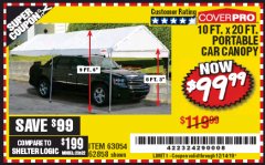 Harbor Freight Coupon 10 FT. X 20 FT. PORTABLE CAR CANOPY Lot No. 63054/62858 Expired: 12/14/19 - $99.99