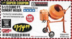 Harbor Freight Coupon 3-1/2 CUBIC FT. CEMENT MIXER Lot No. 67536/61932 Expired: 4/30/19 - $174.99