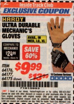 Harbor Freight ITC Coupon ULTRA DURABLE MECHANIC'S GLOVES Lot No. 64175/64176/64177 Expired: 7/31/19 - $9.99