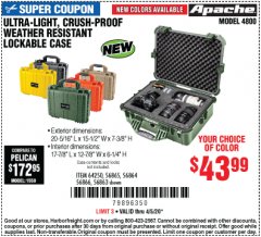 Harbor Freight Coupon APACHE 4800 WEATHERPROOF CASE Lot No. 64250 Expired: 6/30/20 - $43.99