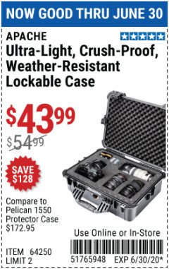 Harbor Freight Coupon APACHE 4800 WEATHERPROOF CASE Lot No. 64250 Expired: 6/30/20 - $43.99
