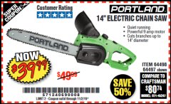 Harbor Freight Coupon 14" ELECTRIC CHAIN SAW Lot No. 64497/64498 Expired: 11/2/19 - $39.99