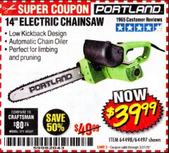 Harbor Freight Coupon 14" ELECTRIC CHAIN SAW Lot No. 64497/64498 Expired: 3/31/20 - $39.99