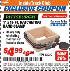 Harbor Freight ITC Coupon 1"X15FT RATCHETING BAND CLAMP Lot No. 66220 Expired: 9/30/18 - $4.99