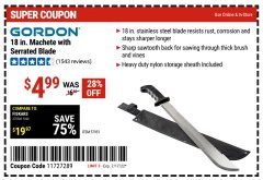 Harbor Freight Coupon 18" MACHETE WITH SERRATED BLADE Lot No. 62682/69910/60641/62683/57951 Expired: 7/17/22 - $4.99