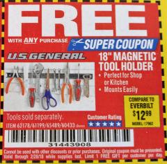 Harbor Freight FREE Coupon 18" MAGNETIC TOOL HOLDER Lot No. 65489/60433/61199/62178 Expired: 2/28/18 - FWP