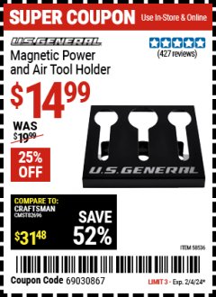 Harbor Freight Coupon 18" MAGNETIC TOOL HOLDER Lot No. 65489/60433/61199/62178 Expired: 2/4/24 - $14.99