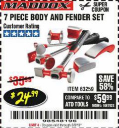 Harbor Freight Coupon 7 PIECE BODY AND FENDER SET Lot No. 63259 Expired: 6/3/19 - $24.99