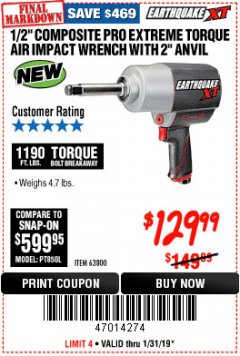 Harbor Freight Coupon 1/2" COMPOSITE PRO EXTREME AIR IMPACT WITH 2" ANVIL Lot No. 63800 Expired: 1/31/19 - $129.99