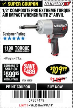 Harbor Freight Coupon 1/2" COMPOSITE PRO EXTREME AIR IMPACT WITH 2" ANVIL Lot No. 63800 Expired: 3/31/19 - $109.99