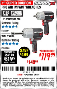 Harbor Freight Coupon 1/2" COMPOSITE PRO EXTREME AIR IMPACT WITH 2" ANVIL Lot No. 63800 Expired: 1/6/20 - $119.99