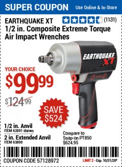 Harbor Freight Coupon 1/2" COMPOSITE PRO EXTREME AIR IMPACT WITH 2" ANVIL Lot No. 63800 Expired: 10/31/20 - $99.99