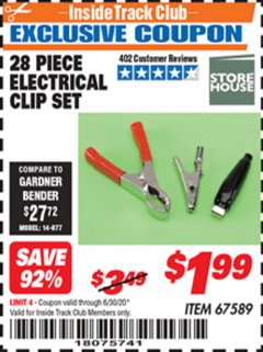 Harbor Freight ITC Coupon 28 PIECE ELECTRICAL CLIP SET Lot No. 67589 Expired: 6/30/20 - $1.99