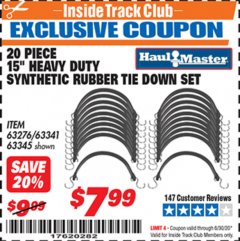 Harbor Freight ITC Coupon 20 PIECE, 15" HEAVY DUTY SYNTHETIC RUBBER TIE DOWN SETS Lot No. 63341 Expired: 6/30/20 - $7.99