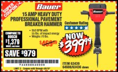 Harbor Freight Coupon BAUER 15 AMP 70 LB. PRO BREAKER HAMMER Lot No. 63439/63436/64608 Expired: 4/5/19 - $399.99