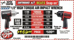 Harbor Freight Coupon 1/2" HIGH TORQUE AIR IMPACT WRENCH EARTHQUAKE EQ12XT Lot No. 62891 Expired: 6/15/19 - $129.99