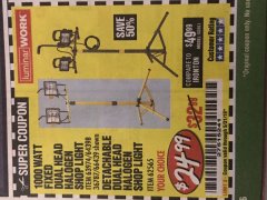 Harbor Freight Coupon FIXED DUAL HEAD HALOGEN SHOP LIGHT Lot No. 66439/60558/61540 Expired: 5/31/19 - $24.99