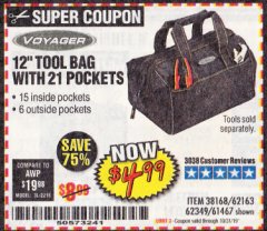 Harbor Freight Coupon VOYAGER 12" WIDE MOUTH TOOL BAG Lot No. 38168/62163/62349/61467 Expired: 10/31/19 - $4.99
