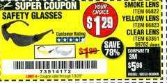 Harbor Freight Coupon SAFETY GLASSES Lot No. 66822/66823/63851/99762 Expired: 7/3/20 - $1.29
